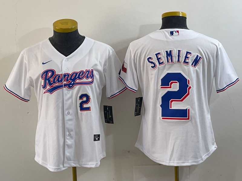 Women%27s Texas Rangers #2 Marcus Semien Number White 2024 Gold Collection Limited Cool Base Jerseys